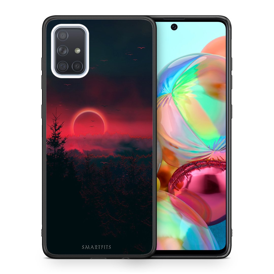 Θήκη Samsung A71 Sunset Tropic από τη Smartfits με σχέδιο στο πίσω μέρος και μαύρο περίβλημα | Samsung A71 Sunset Tropic case with colorful back and black bezels