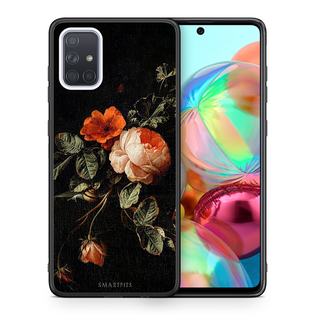 Θήκη Samsung A71 Vintage Roses από τη Smartfits με σχέδιο στο πίσω μέρος και μαύρο περίβλημα | Samsung A71 Vintage Roses case with colorful back and black bezels