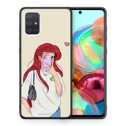 Θήκη Samsung A71 Walking Mermaid από τη Smartfits με σχέδιο στο πίσω μέρος και μαύρο περίβλημα | Samsung A71 Walking Mermaid case with colorful back and black bezels