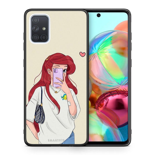Θήκη Samsung A71 Walking Mermaid από τη Smartfits με σχέδιο στο πίσω μέρος και μαύρο περίβλημα | Samsung A71 Walking Mermaid case with colorful back and black bezels