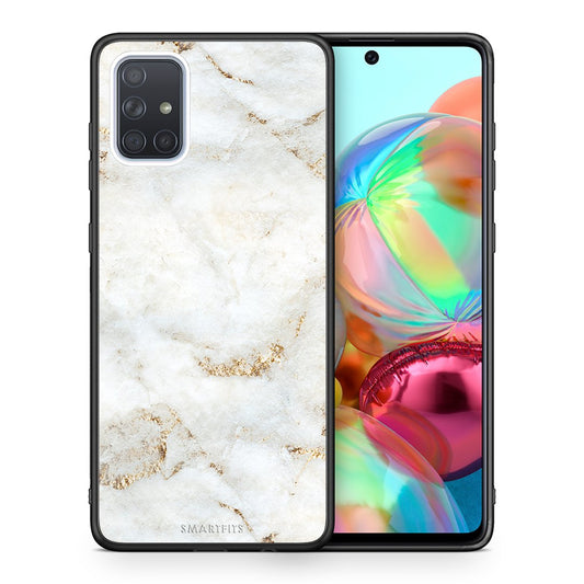 Θήκη Samsung A71 White Gold Marble από τη Smartfits με σχέδιο στο πίσω μέρος και μαύρο περίβλημα | Samsung A71 White Gold Marble case with colorful back and black bezels