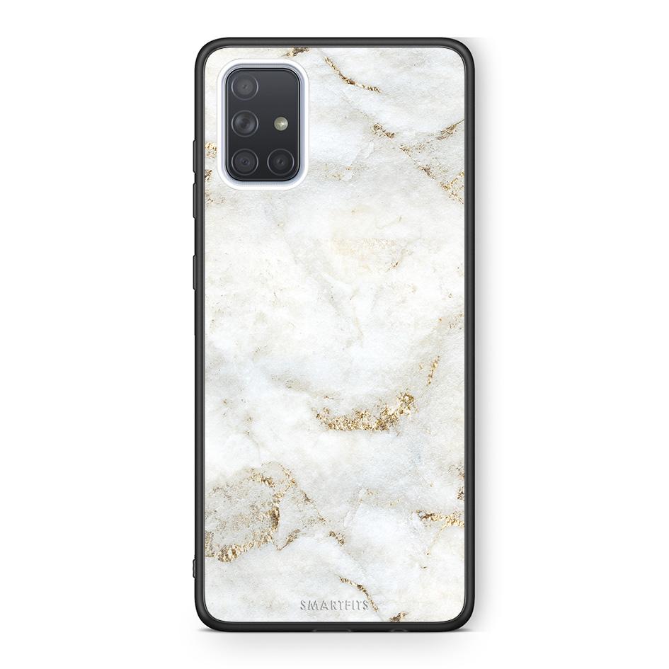 Samsung A51 White Gold Marble θήκη από τη Smartfits με σχέδιο στο πίσω μέρος και μαύρο περίβλημα | Smartphone case with colorful back and black bezels by Smartfits