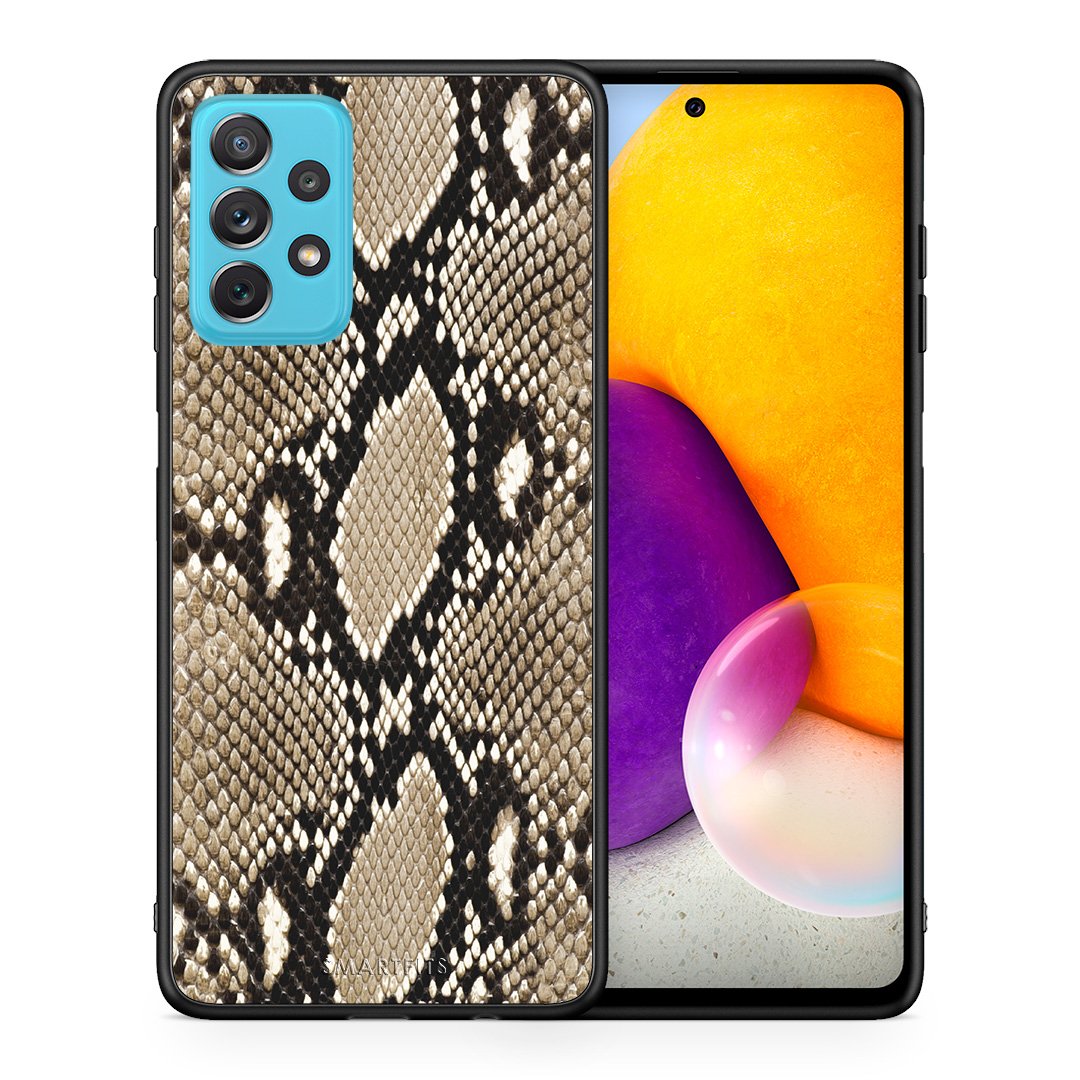 Θήκη Samsung A72 Fashion Snake Animal από τη Smartfits με σχέδιο στο πίσω μέρος και μαύρο περίβλημα | Samsung A72 Fashion Snake Animal case with colorful back and black bezels