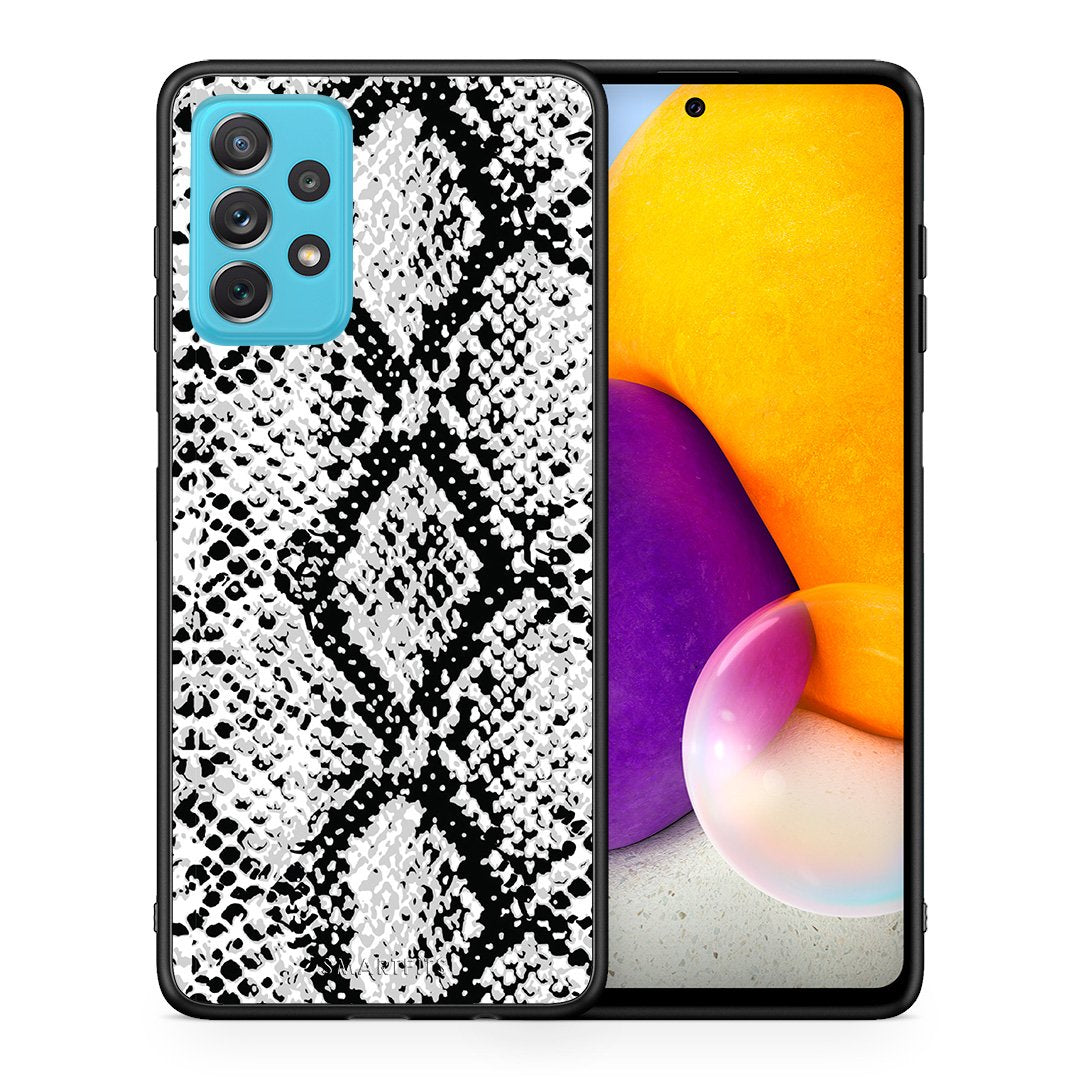 Θήκη Samsung A72 White Snake Animal από τη Smartfits με σχέδιο στο πίσω μέρος και μαύρο περίβλημα | Samsung A72 White Snake Animal case with colorful back and black bezels