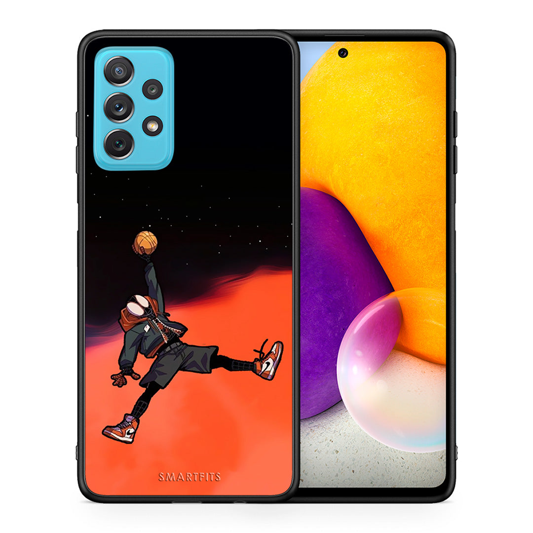 Θήκη Samsung A72 Basketball Hero από τη Smartfits με σχέδιο στο πίσω μέρος και μαύρο περίβλημα | Samsung A72 Basketball Hero case with colorful back and black bezels