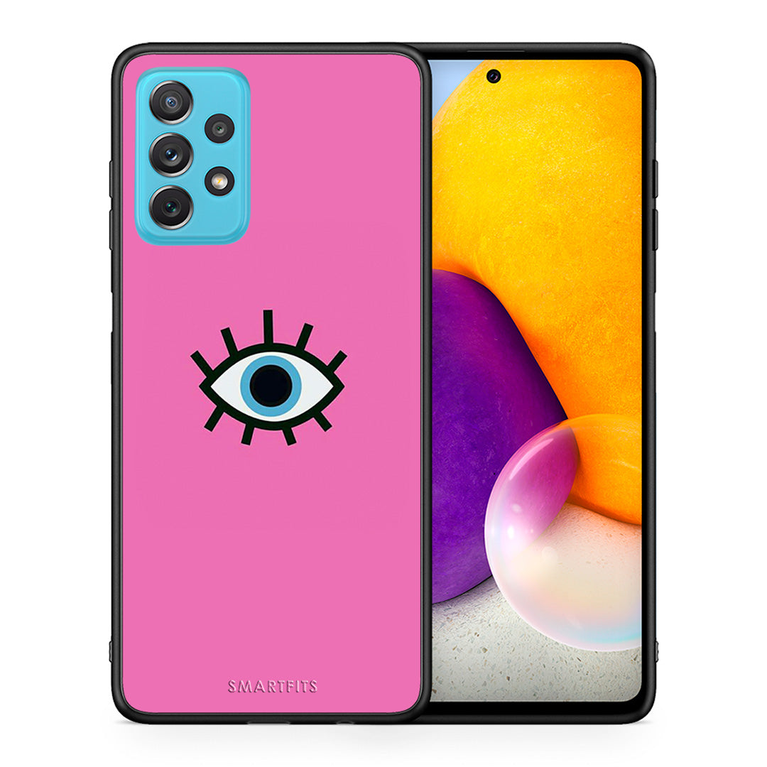 Θήκη Samsung A72 Blue Eye Pink από τη Smartfits με σχέδιο στο πίσω μέρος και μαύρο περίβλημα | Samsung A72 Blue Eye Pink case with colorful back and black bezels