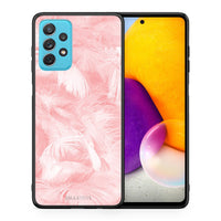 Thumbnail for Θήκη Samsung A72 Pink Feather Boho από τη Smartfits με σχέδιο στο πίσω μέρος και μαύρο περίβλημα | Samsung A72 Pink Feather Boho case with colorful back and black bezels