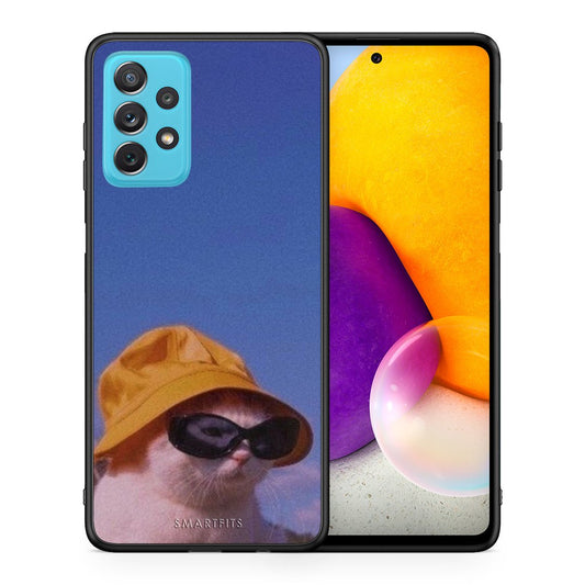 Θήκη Samsung A72 Cat Diva από τη Smartfits με σχέδιο στο πίσω μέρος και μαύρο περίβλημα | Samsung A72 Cat Diva case with colorful back and black bezels