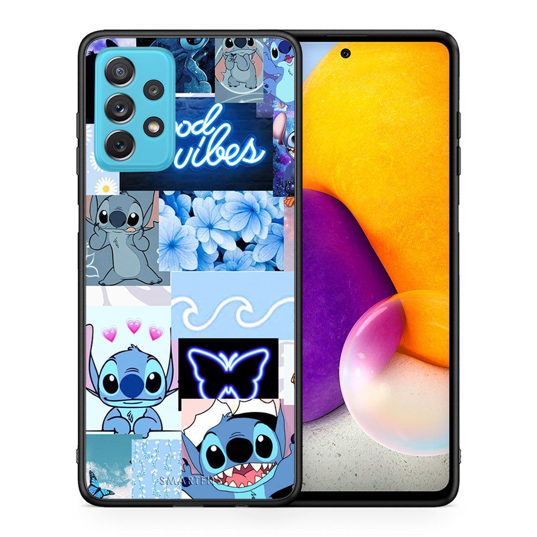 Θήκη Αγίου Βαλεντίνου Samsung A72 Collage Good Vibes από τη Smartfits με σχέδιο στο πίσω μέρος και μαύρο περίβλημα | Samsung A72 Collage Good Vibes case with colorful back and black bezels