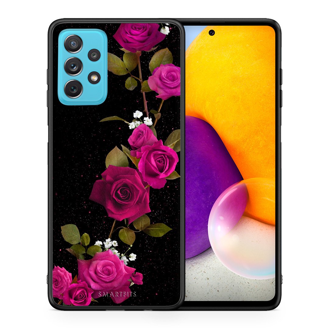 Θήκη Samsung A72 Red Roses Flower από τη Smartfits με σχέδιο στο πίσω μέρος και μαύρο περίβλημα | Samsung A72 Red Roses Flower case with colorful back and black bezels