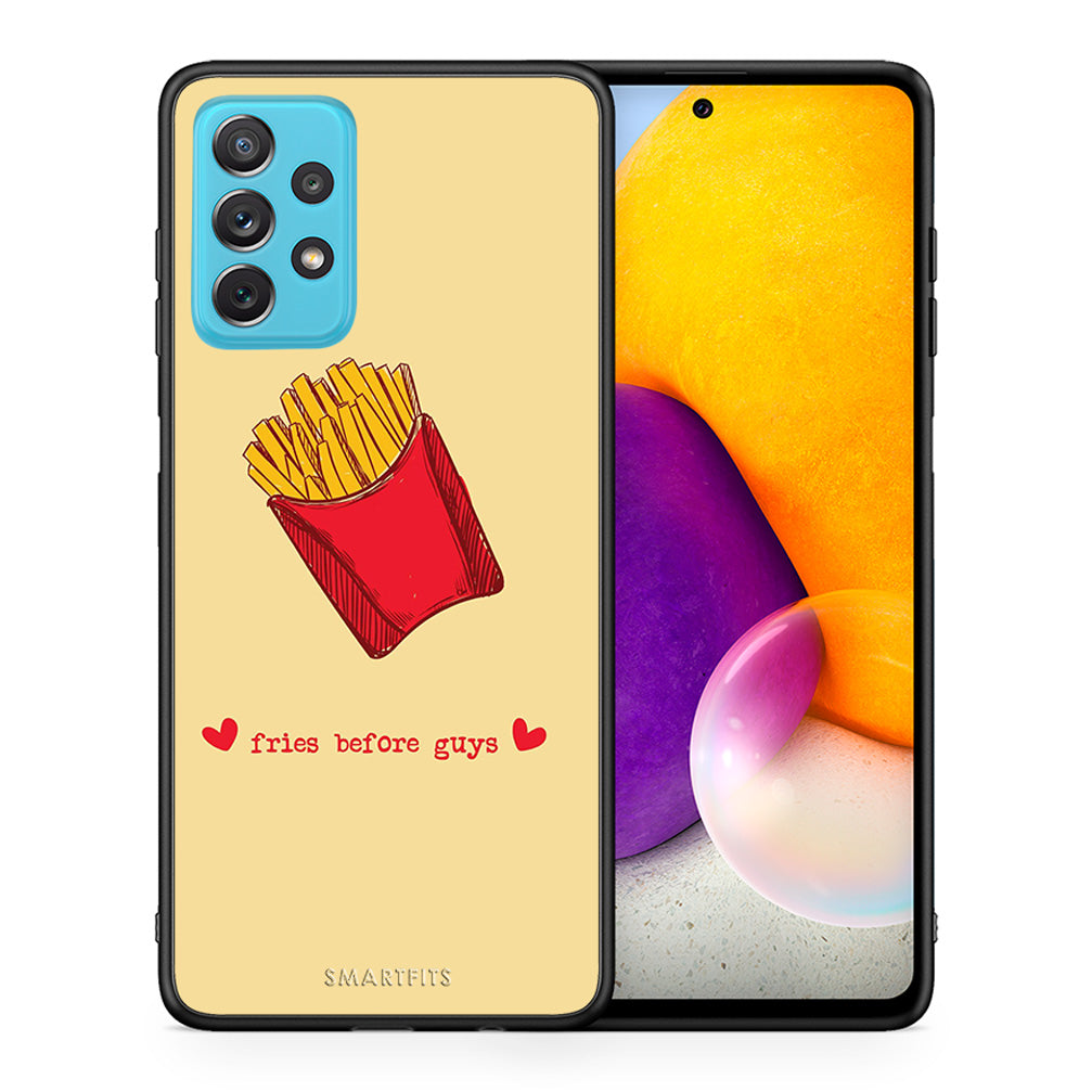 Θήκη Αγίου Βαλεντίνου Samsung A72 Fries Before Guys από τη Smartfits με σχέδιο στο πίσω μέρος και μαύρο περίβλημα | Samsung A72 Fries Before Guys case with colorful back and black bezels