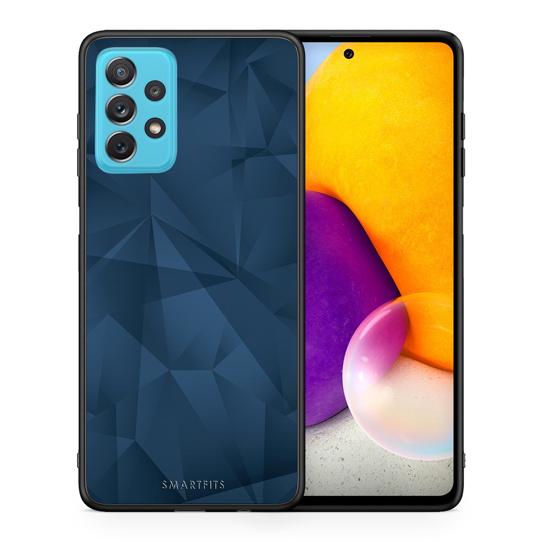 Θήκη Samsung A72 Blue Abstract Geometric από τη Smartfits με σχέδιο στο πίσω μέρος και μαύρο περίβλημα | Samsung A72 Blue Abstract Geometric case with colorful back and black bezels