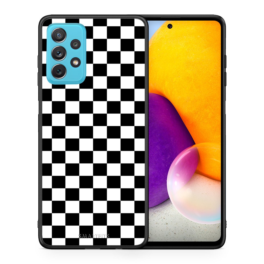 Θήκη Samsung A72 Squares Geometric από τη Smartfits με σχέδιο στο πίσω μέρος και μαύρο περίβλημα | Samsung A72 Squares Geometric case with colorful back and black bezels