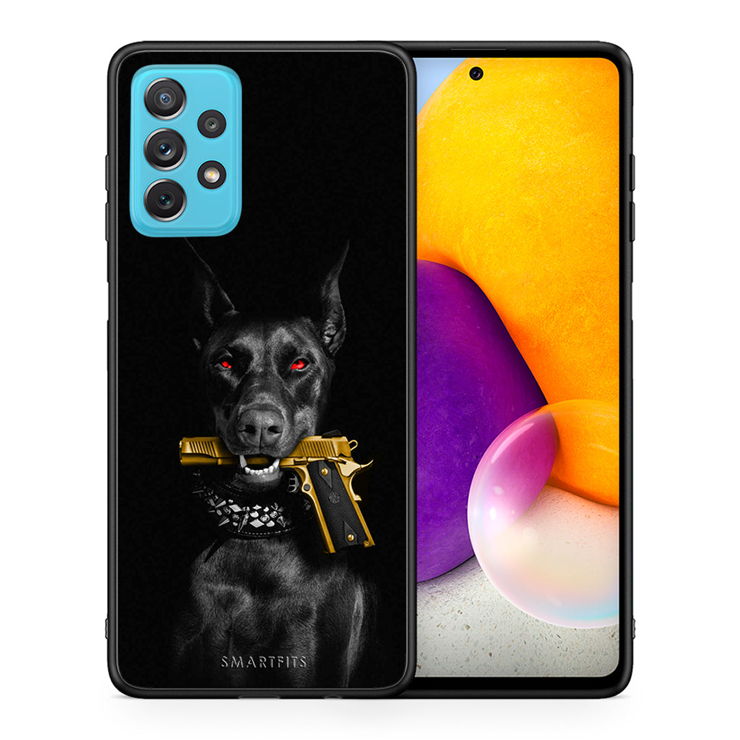 Θήκη Αγίου Βαλεντίνου Samsung A72 Golden Gun από τη Smartfits με σχέδιο στο πίσω μέρος και μαύρο περίβλημα | Samsung A72 Golden Gun case with colorful back and black bezels