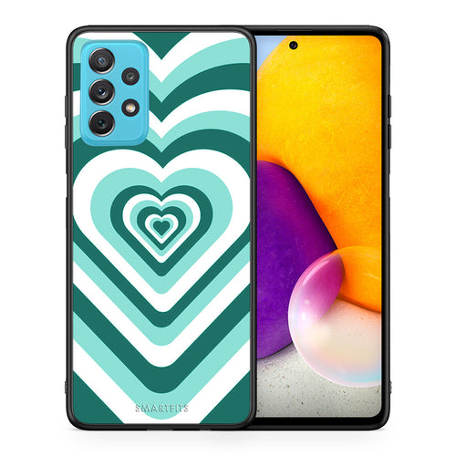 Θήκη Samsung A72 Green Hearts από τη Smartfits με σχέδιο στο πίσω μέρος και μαύρο περίβλημα | Samsung A72 Green Hearts case with colorful back and black bezels