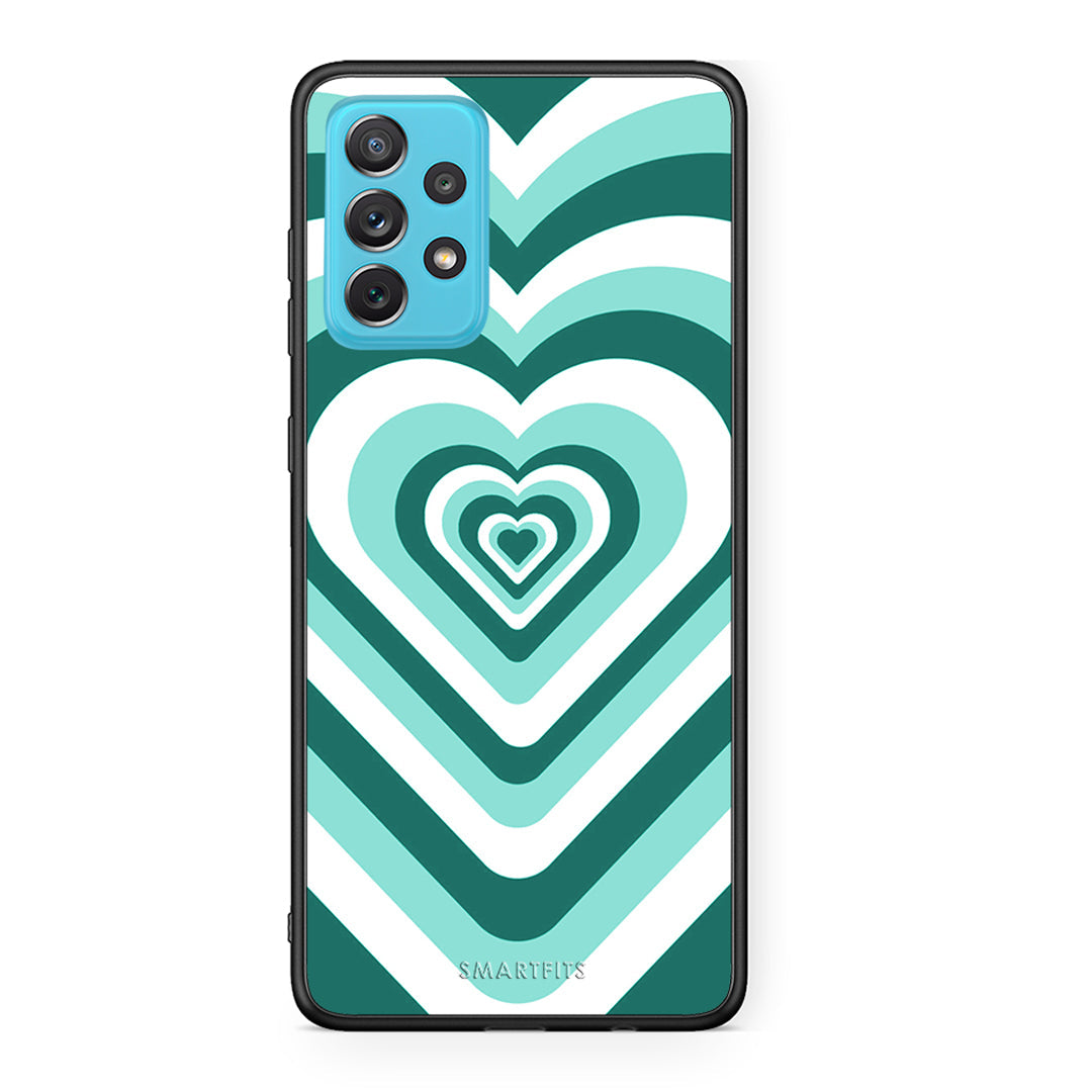 Samsung A72 Green Hearts θήκη από τη Smartfits με σχέδιο στο πίσω μέρος και μαύρο περίβλημα | Smartphone case with colorful back and black bezels by Smartfits