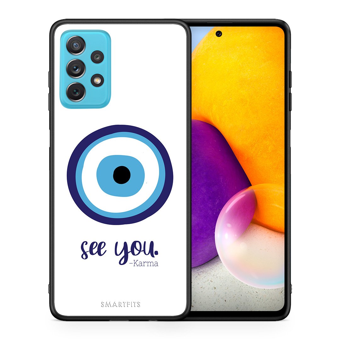 Θήκη Samsung A72 Karma Says από τη Smartfits με σχέδιο στο πίσω μέρος και μαύρο περίβλημα | Samsung A72 Karma Says case with colorful back and black bezels