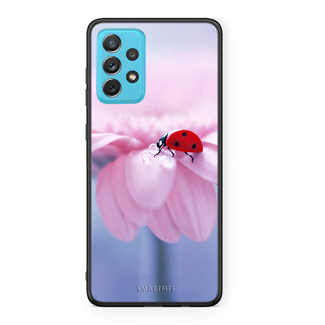 Samsung A72 Ladybug Flower θήκη από τη Smartfits με σχέδιο στο πίσω μέρος και μαύρο περίβλημα | Smartphone case with colorful back and black bezels by Smartfits