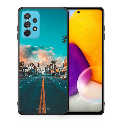 Θήκη Samsung A72 City Landscape από τη Smartfits με σχέδιο στο πίσω μέρος και μαύρο περίβλημα | Samsung A72 City Landscape case with colorful back and black bezels