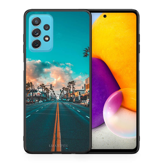 Θήκη Samsung A72 City Landscape από τη Smartfits με σχέδιο στο πίσω μέρος και μαύρο περίβλημα | Samsung A72 City Landscape case with colorful back and black bezels