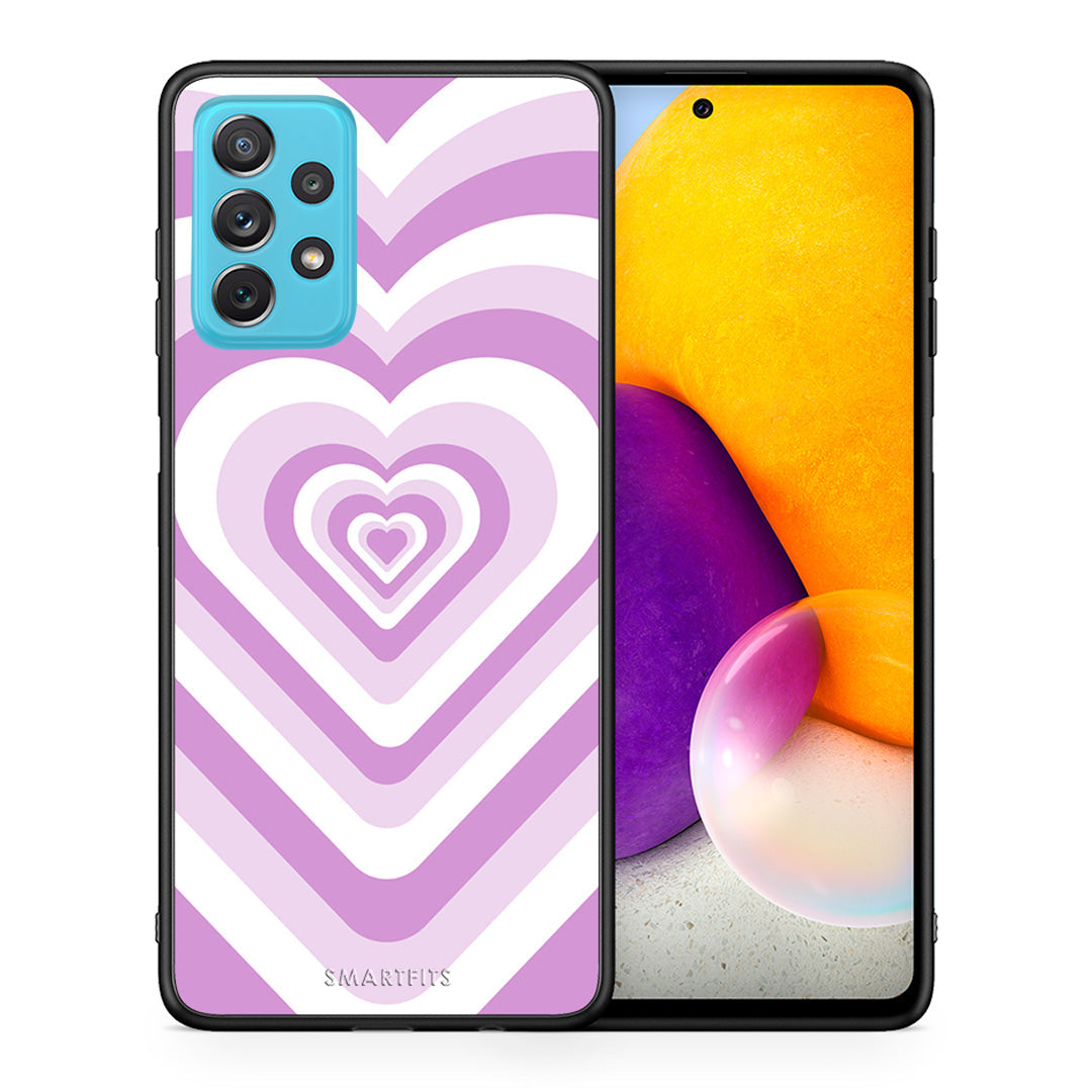 Θήκη Samsung A72 Lilac Hearts από τη Smartfits με σχέδιο στο πίσω μέρος και μαύρο περίβλημα | Samsung A72 Lilac Hearts case with colorful back and black bezels