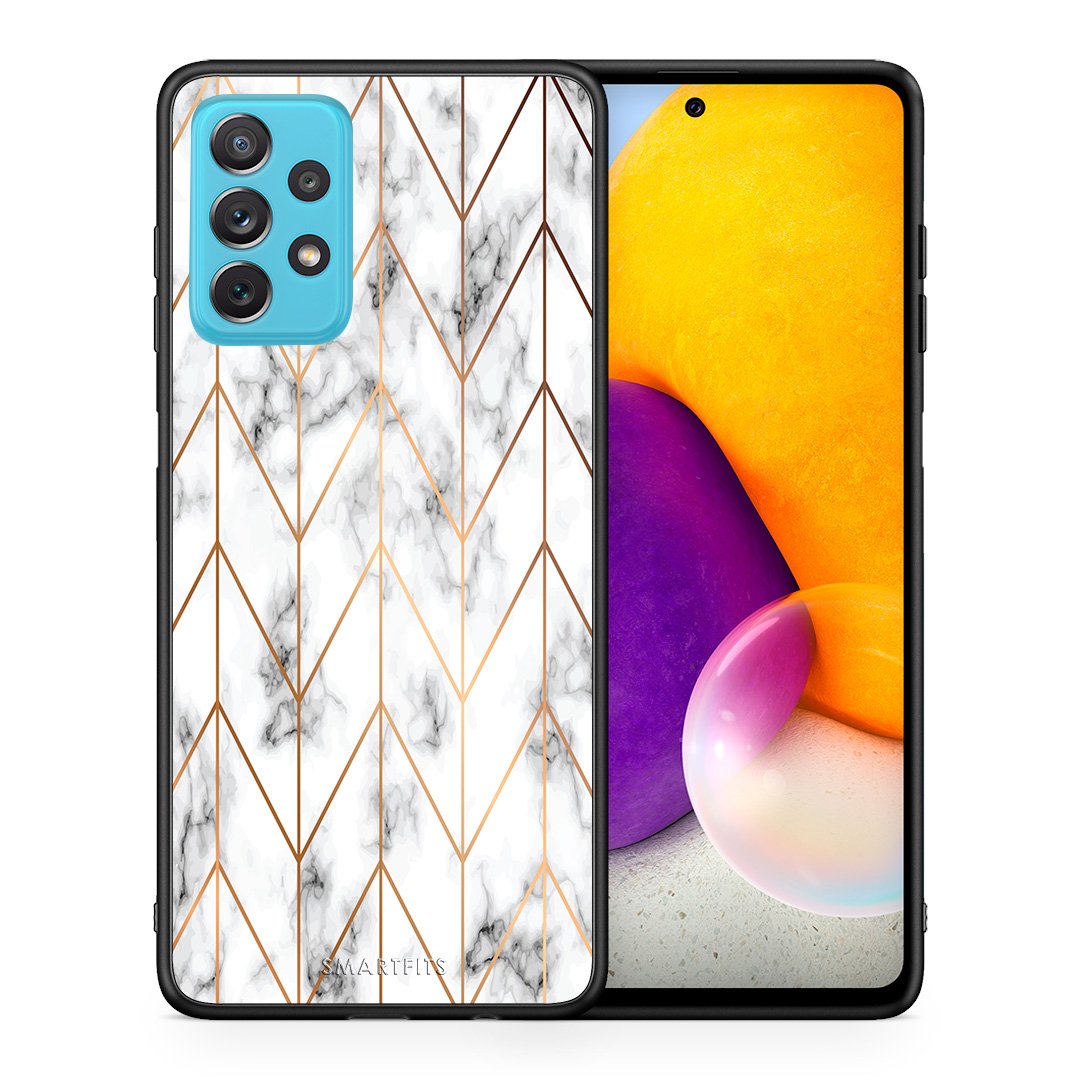 Θήκη Samsung A72 Gold Geometric Marble από τη Smartfits με σχέδιο στο πίσω μέρος και μαύρο περίβλημα | Samsung A72 Gold Geometric Marble case with colorful back and black bezels