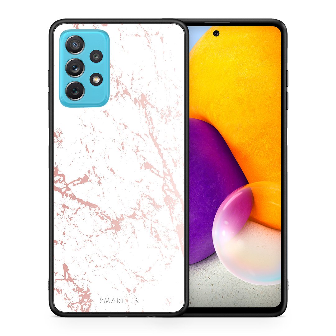 Θήκη Samsung A72 Pink Splash Marble από τη Smartfits με σχέδιο στο πίσω μέρος και μαύρο περίβλημα | Samsung A72 Pink Splash Marble case with colorful back and black bezels