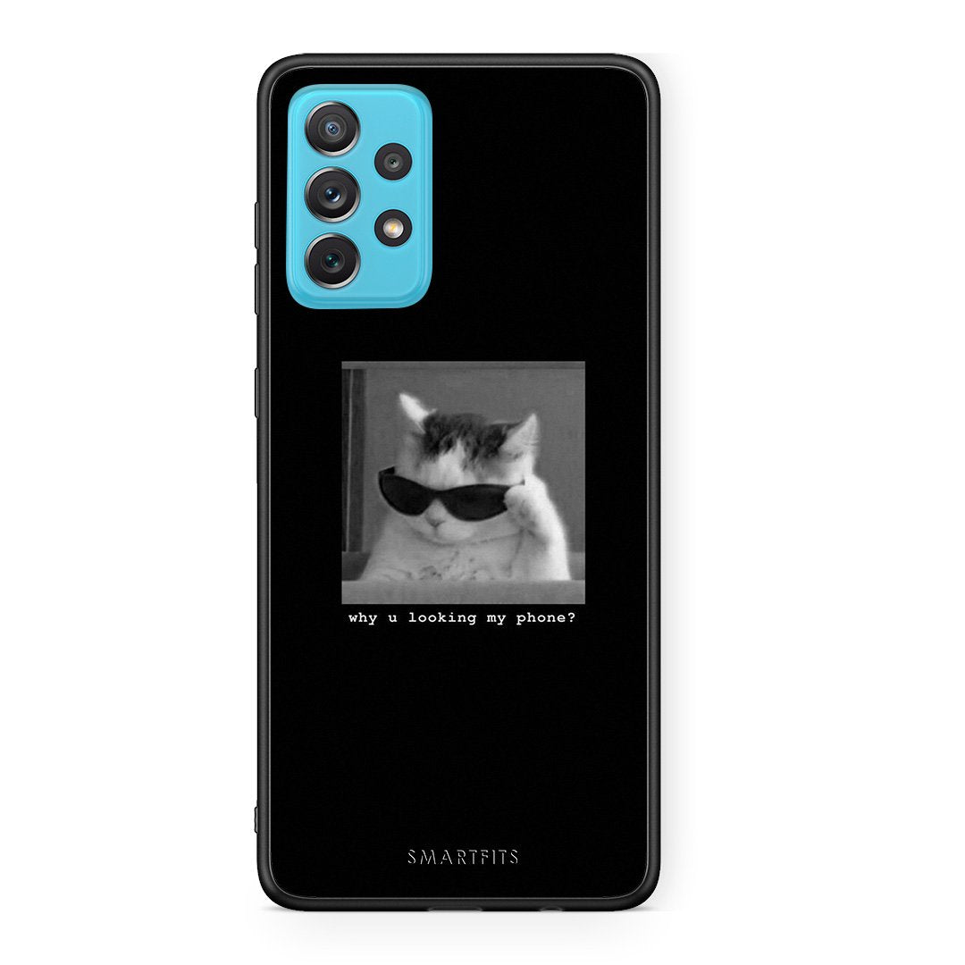 Samsung A72 Meme Cat θήκη από τη Smartfits με σχέδιο στο πίσω μέρος και μαύρο περίβλημα | Smartphone case with colorful back and black bezels by Smartfits