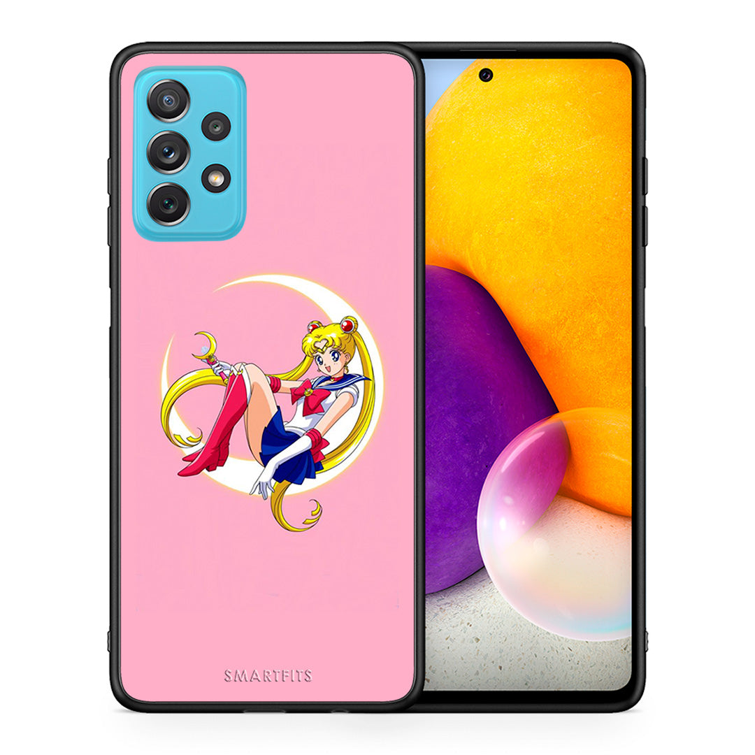 Θήκη Samsung A72 Moon Girl από τη Smartfits με σχέδιο στο πίσω μέρος και μαύρο περίβλημα | Samsung A72 Moon Girl case with colorful back and black bezels