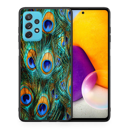 Θήκη Samsung A72 Real Peacock Feathers από τη Smartfits με σχέδιο στο πίσω μέρος και μαύρο περίβλημα | Samsung A72 Real Peacock Feathers case with colorful back and black bezels