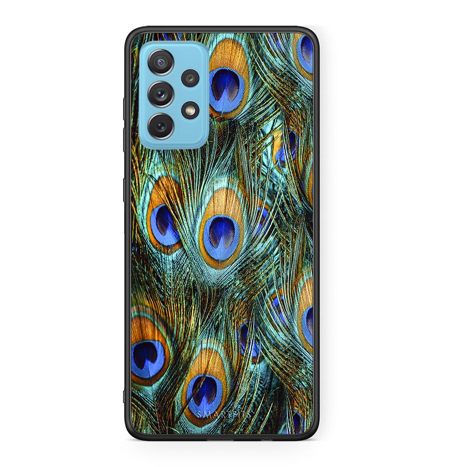 Samsung A72 Real Peacock Feathers θήκη από τη Smartfits με σχέδιο στο πίσω μέρος και μαύρο περίβλημα | Smartphone case with colorful back and black bezels by Smartfits