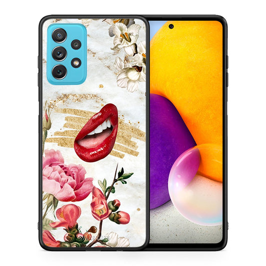 Θήκη Samsung A72 Red Lips από τη Smartfits με σχέδιο στο πίσω μέρος και μαύρο περίβλημα | Samsung A72 Red Lips case with colorful back and black bezels