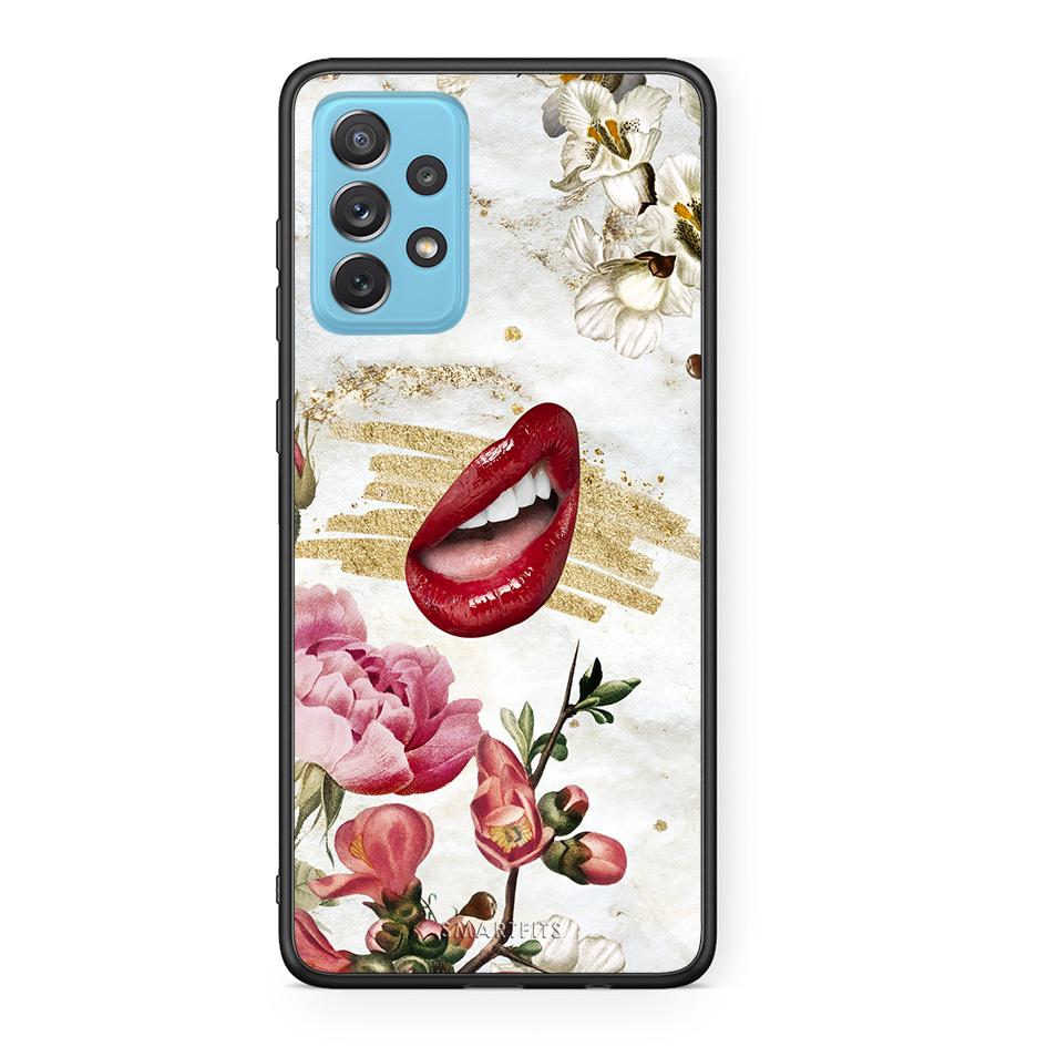 Samsung A72 Red Lips θήκη από τη Smartfits με σχέδιο στο πίσω μέρος και μαύρο περίβλημα | Smartphone case with colorful back and black bezels by Smartfits