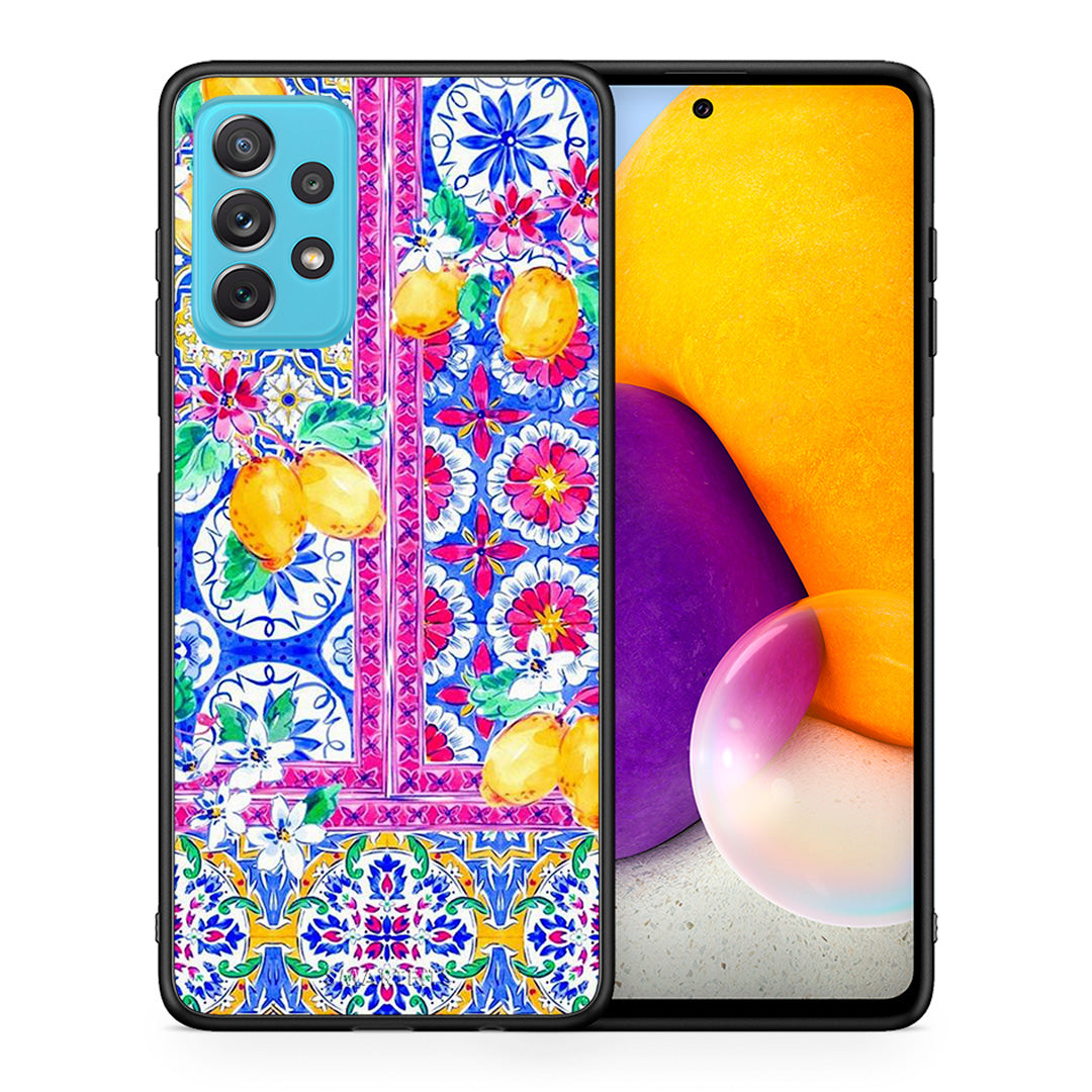 Θήκη Samsung A72 Retro Spring από τη Smartfits με σχέδιο στο πίσω μέρος και μαύρο περίβλημα | Samsung A72 Retro Spring case with colorful back and black bezels