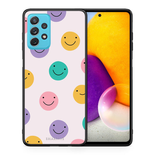 Θήκη Samsung A72 Smiley Faces από τη Smartfits με σχέδιο στο πίσω μέρος και μαύρο περίβλημα | Samsung A72 Smiley Faces case with colorful back and black bezels