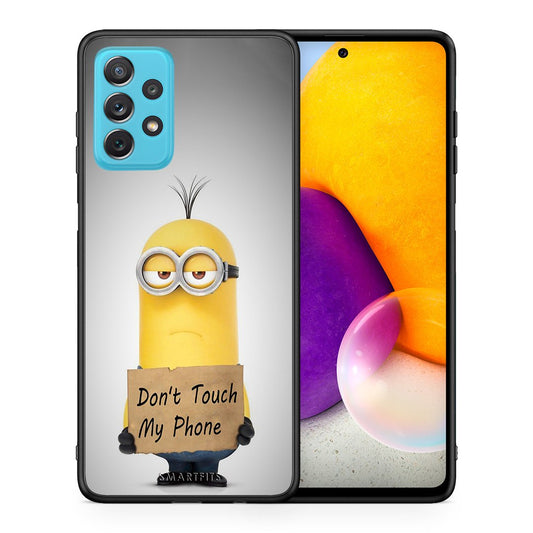 Θήκη Samsung A72 Minion Text από τη Smartfits με σχέδιο στο πίσω μέρος και μαύρο περίβλημα | Samsung A72 Minion Text case with colorful back and black bezels