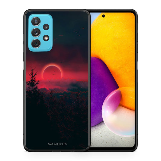 Θήκη Samsung A72 Sunset Tropic από τη Smartfits με σχέδιο στο πίσω μέρος και μαύρο περίβλημα | Samsung A72 Sunset Tropic case with colorful back and black bezels