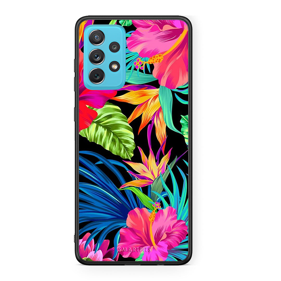 Samsung A72 Tropical Flowers θήκη από τη Smartfits με σχέδιο στο πίσω μέρος και μαύρο περίβλημα | Smartphone case with colorful back and black bezels by Smartfits