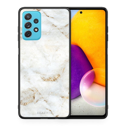 Θήκη Samsung A72 White Gold Marble από τη Smartfits με σχέδιο στο πίσω μέρος και μαύρο περίβλημα | Samsung A72 White Gold Marble case with colorful back and black bezels