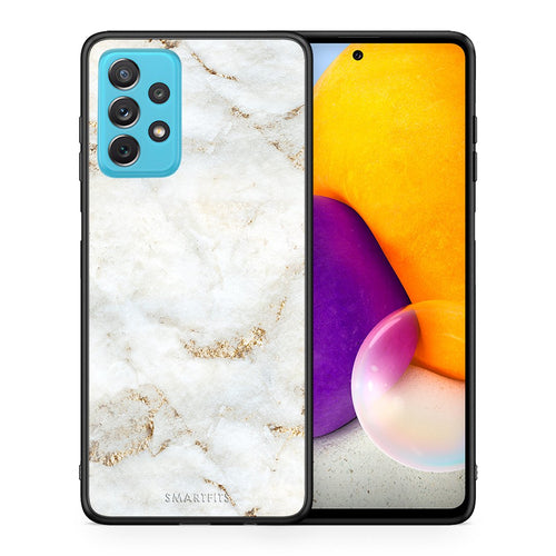 Θήκη Samsung A72 White Gold Marble από τη Smartfits με σχέδιο στο πίσω μέρος και μαύρο περίβλημα | Samsung A72 White Gold Marble case with colorful back and black bezels