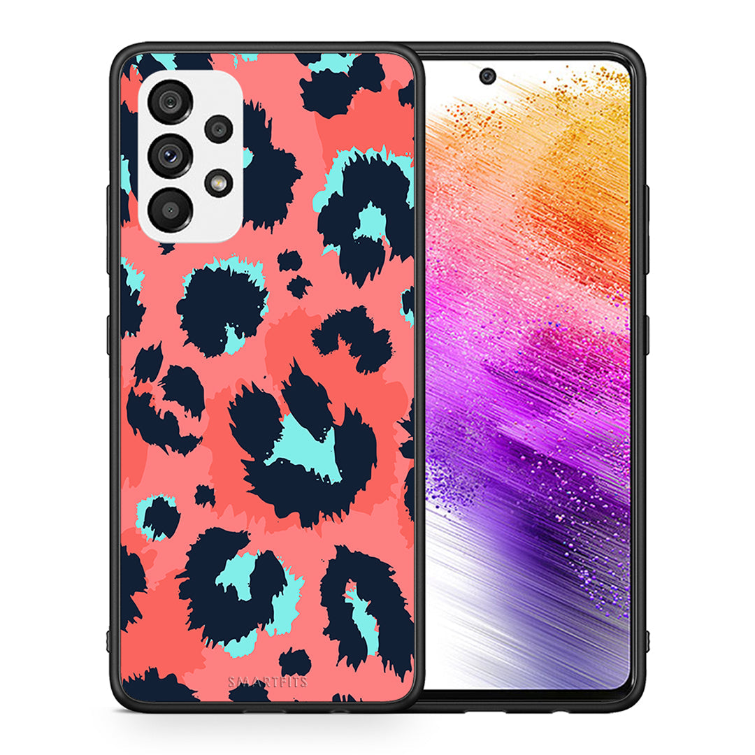 Θήκη Samsung A73 5G Pink Leopard Animal από τη Smartfits με σχέδιο στο πίσω μέρος και μαύρο περίβλημα | Samsung A73 5G Pink Leopard Animal case with colorful back and black bezels