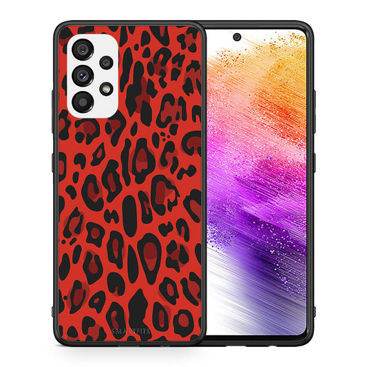 Θήκη Samsung A73 5G Red Leopard Animal από τη Smartfits με σχέδιο στο πίσω μέρος και μαύρο περίβλημα | Samsung A73 5G Red Leopard Animal case with colorful back and black bezels