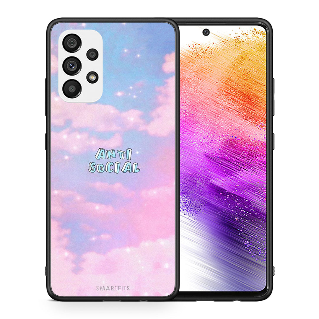 Θήκη Αγίου Βαλεντίνου Samsung A73 5G Anti Social από τη Smartfits με σχέδιο στο πίσω μέρος και μαύρο περίβλημα | Samsung A73 5G Anti Social case with colorful back and black bezels