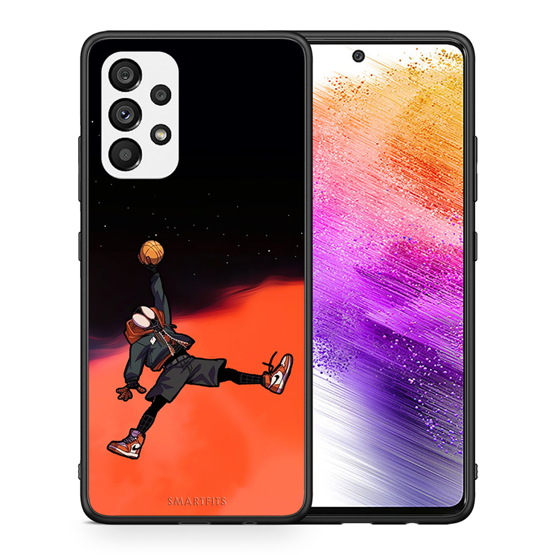Θήκη Samsung A73 5G Basketball Hero από τη Smartfits με σχέδιο στο πίσω μέρος και μαύρο περίβλημα | Samsung A73 5G Basketball Hero case with colorful back and black bezels