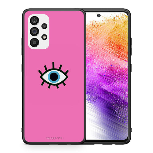 Θήκη Samsung A73 5G Blue Eye Pink από τη Smartfits με σχέδιο στο πίσω μέρος και μαύρο περίβλημα | Samsung A73 5G Blue Eye Pink case with colorful back and black bezels
