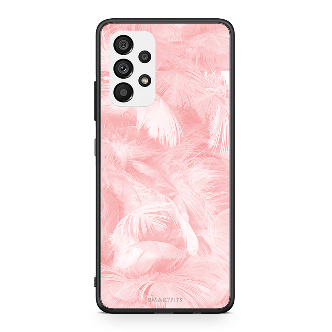 33 - Samsung A73 5G Pink Feather Boho case, cover, bumper