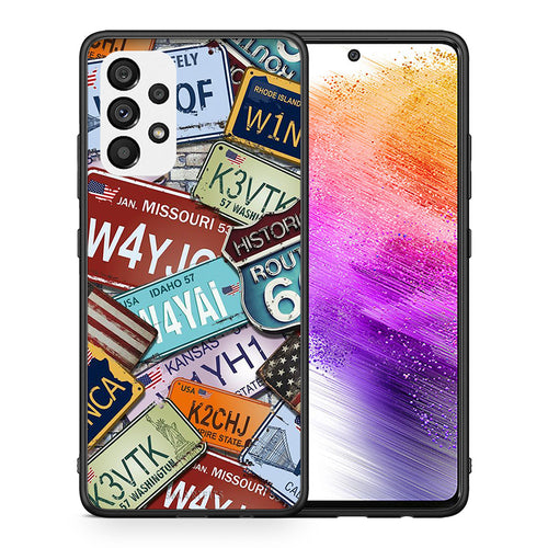 Θήκη Samsung A73 5G Car Plates από τη Smartfits με σχέδιο στο πίσω μέρος και μαύρο περίβλημα | Samsung A73 5G Car Plates case with colorful back and black bezels
