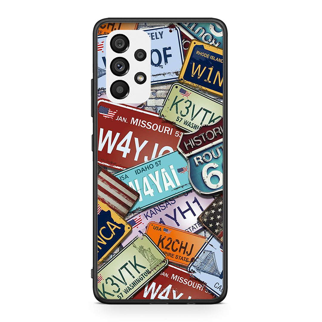 Samsung A73 5G Car Plates θήκη από τη Smartfits με σχέδιο στο πίσω μέρος και μαύρο περίβλημα | Smartphone case with colorful back and black bezels by Smartfits