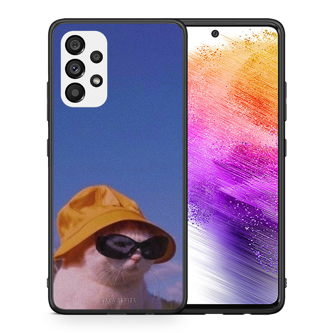 Θήκη Samsung A73 5G Cat Diva από τη Smartfits με σχέδιο στο πίσω μέρος και μαύρο περίβλημα | Samsung A73 5G Cat Diva case with colorful back and black bezels