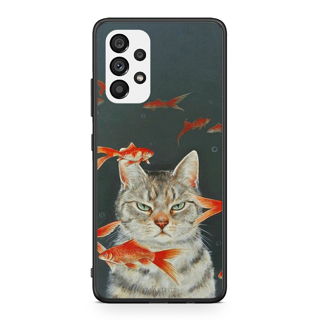 Samsung A73 5G Cat Goldfish θήκη από τη Smartfits με σχέδιο στο πίσω μέρος και μαύρο περίβλημα | Smartphone case with colorful back and black bezels by Smartfits
